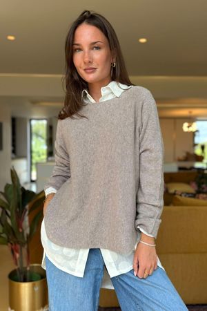 Made in Italy Conrad Body Skim Knit Jumper Oatmeal Marl